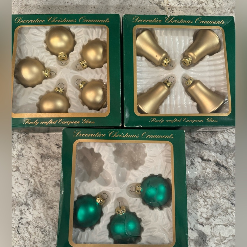 3 Boxes Finely Crafted European Glass Christmas ornaments Made in Germany.